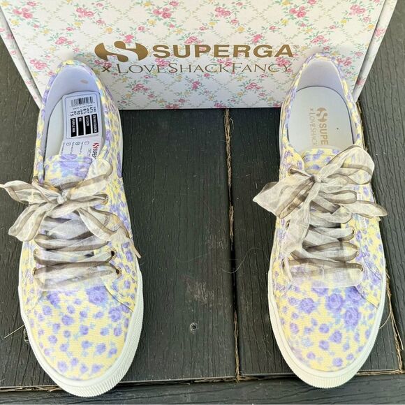 LoveShackFancy Superga FanCot Bindings Purple Floral Platform Sneakers 10.5 - Picture 8 of 16